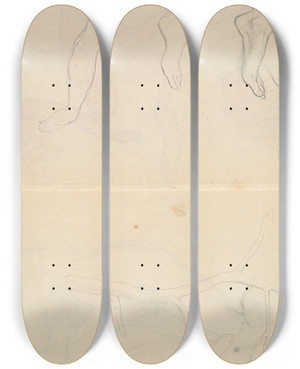 Triptych art skateboard deck of Kahlil Gibran Tree And Anatomy Studies by Kahlil Gibran (1883-1931)