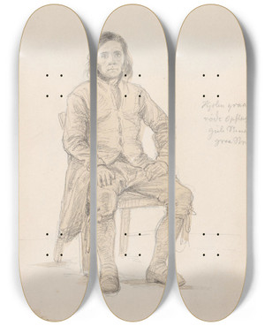 Triptych art skateboard deck of Adolph Tidemand Sittende Mann Likens by Adolph Tidemand (1814-1876)