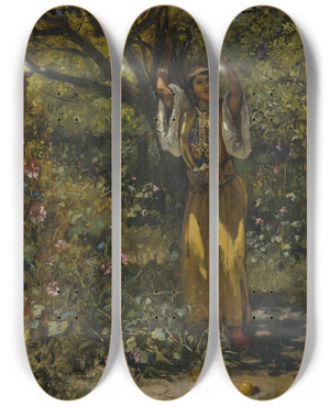 Triptych art skateboard deck of Edwin Lord Weeks In The Garden by Edwin Lord Weeks (1849-1903)