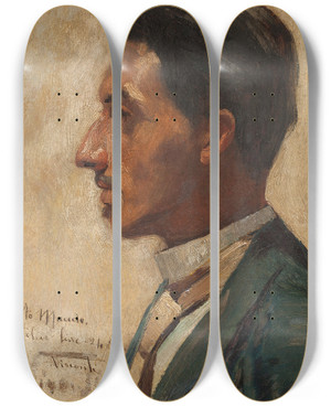 Triptych art skateboard deck of Eliseu Visconti Retrato De Macedo by Eliseu Visconti (1866-1944)