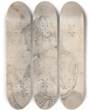 Triptych art skateboard deck of Alessandro Casolani A Kitchen Maid Verso by Alessandro Casolani (1552-1607)