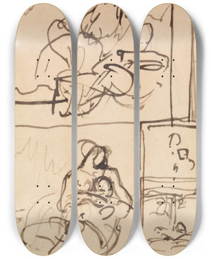Triptych art skateboard deck of Benjamin Robert Haydon Study For Figures Sitting by Benjamin Robert Haydon (1786-1846)