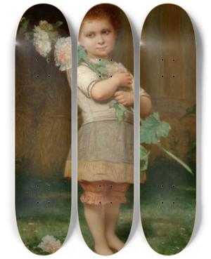 Triptych art skateboard deck of Charles Landelle Mdchen Mit Einem Malvenzweig by Charles Landelle (1821-1908)