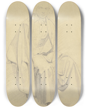 Triptych art skateboard deck of Jakob Becker Sitzender Jngling In Weitem Mantel by Jakob Becker (1810-1872)