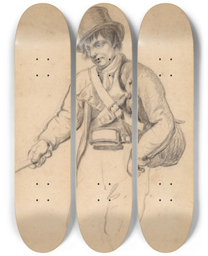 Triptych art skateboard deck of John Wesley Jarvis Irish Fisherman by John Wesley Jarvis (1781-1840)