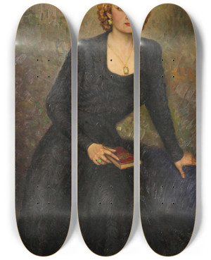 Triptych art skateboard deck of Hugo Boettinger Portrait Of A Lady by Hugo Boettinger (1880-1934)