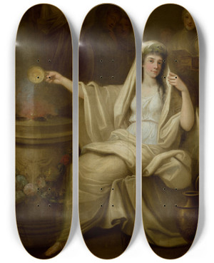 Triptych art skateboard deck of Franciszek Smuglewicz Offering Of A Vestal by Franciszek Smuglewicz (1745-1807)