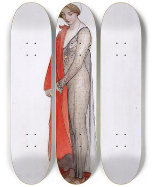 Triptych art skateboard deck of Carl Larsson Rouge Et Noir by Carl Larsson (1853-1919)