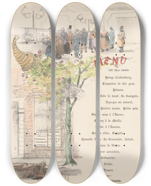 Triptych art skateboard deck of Theo Van Hoytema Menukaart Voor De Leidsche Spaarbank_1 by Theo Van Hoytema (1863-1917)