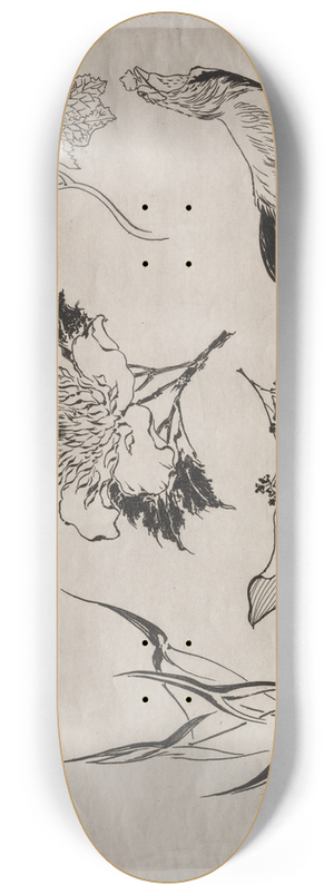 Flix Bracquemond - Dinner Service (Rousseau service); Swallow, Rooster and Flowers (no. 8) 8.25 inch art skate deck Flix Bracquemond - Dinner Service (Rousseau service); Swallow, Rooster and Flowers (no. 8) 8.25 inch art skate deck