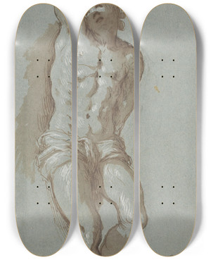 Triptych art skateboard deck of Jacopo Palma Il Giovane St Sebastian by Jacopo Palma Il Giovane (1548-1628)