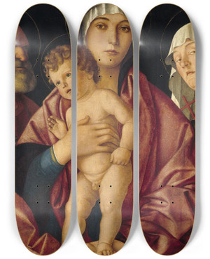 Triptych art skateboard deck of Follower Of Giovanni Bellini Madonna And Child With Saints by Follower Of Giovanni Bellini (1430-1516) Triptych art skateboard deck of Follower Of Giovanni Bellini Madonna And Child With Saints by Follower Of Giovanni Bellini (1430-1516)
