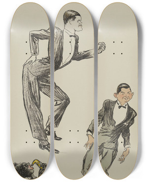 Triptych art skateboard deck of Georges Goursat Sem Deux Personnages Masculins Dansant Le Charleston by Georges Goursat (Sem) (1863-1934)