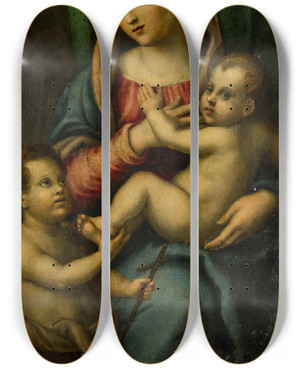Triptych art skateboard deck of Florentine School The Virgin And Child With The Infant Saint John The Baptist by Florentine School