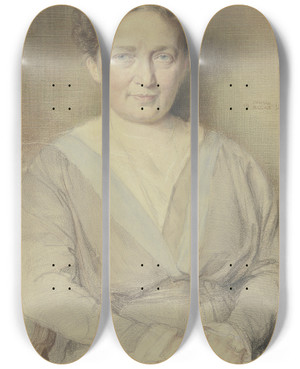 Triptych art skateboard deck of Ottmar Begas Portrait Of A Woman by Ottmar Begas