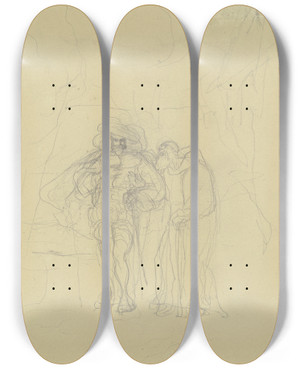 Triptych art skateboard deck of Victor Mller Alter Mnch Und Ein Ritter In Historischer Tracht by Victor Muller (1829-1871)