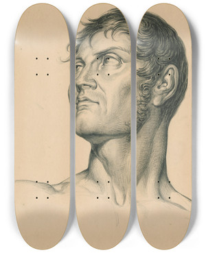 Triptych art skateboard deck of David Humbert De Superville Mannenkop by David Humbert De Superville (1770-1849)