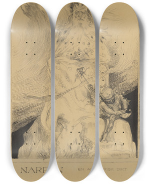 Triptych art skateboard deck of Carl Larsson The Jester by Carl Larsson (1853-1919)