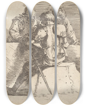 Triptych art skateboard deck of Salvator Rosa Three Soldiers In Conversation by Salvator Rosa (1615-1673)