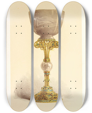 Triptych art skateboard deck of John Charles Robinson Cup Or Chalice In Oriental Onyx Mounted In Enamelled Gold by John Charles Robinson (1824-1913)