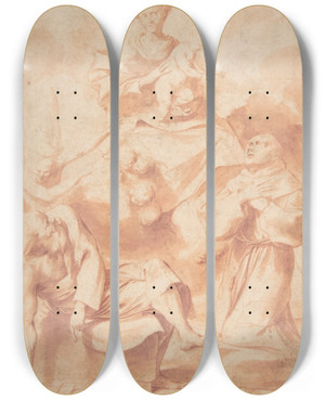 Triptych art skateboard deck of Giovanni Angelo Canini The Virgin And Child Appearing To Saint Anthony Of Padua And A Hermit by Giovanni Angelo Canini (1609-1666)