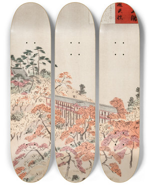 Triptych art skateboard deck of Kobayashi Kiyochika The Bridge Tstenky Kyoto by Kobayashi Kiyochika (1847-1915)
