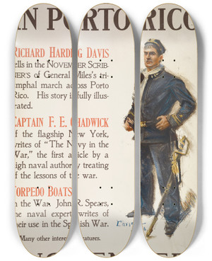 Triptych art skateboard deck of Howard Chandler Christy November Scribners by Howard Chandler Christy (1873-1952)