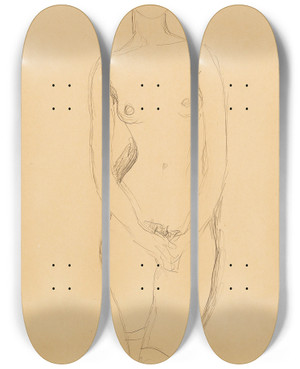 Triptych art skateboard deck of Gustav Klimt Standing Female Nude by Gustav Klimt (1862-1918)