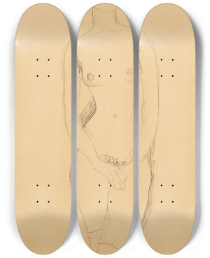 Triptych art skateboard deck of Gustav Klimt Standing Female Nude Seen From The Front by Gustav Klimt (1862-1918)