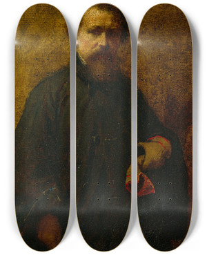 Triptych art skateboard deck of Eastman Johnson Self Portrait by Eastman Johnson (1824-1906)
