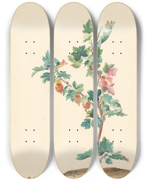 Triptych art skateboard deck of Willem Van Leen Een Kruisbes In Een Landschap by Willem van Leen (1753-1825)