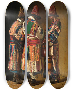 Triptych art skateboard deck of Vasily Vereshchagin Dervishes In Festive Attire by Vasily Vereshchagin (1842-1904)