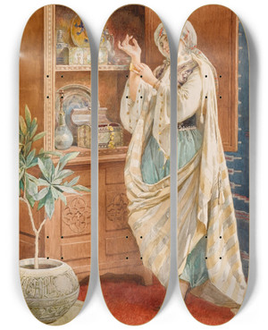 Triptych art skateboard deck of Amedeo Simonetti The Gold Bracelet by Amedeo Simonetti (1874-1922)