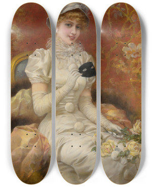 Triptych art skateboard deck of Emile Eismansemenowsky Beauty Unmasked by Emile Eisman-Semenowsky (1853-1918)