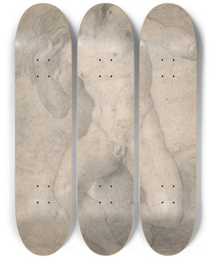 Triptych art skateboard deck of Parmigianino Seated Figure Of Mercury by Parmigianino (1503-1540) Triptych art skateboard deck of Parmigianino Seated Figure Of Mercury by Parmigianino (1503-1540)
