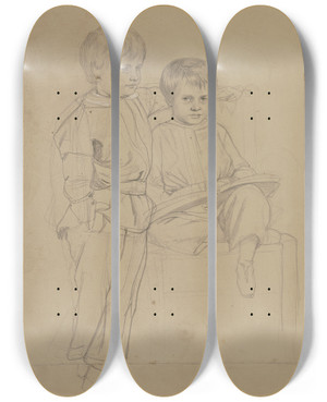 Triptych art skateboard deck of Philipp Winterwerb Portrt Zweier Kleiner Jungen Einer Auf Einem Stuhl Sitzend Ein Buch In Der Hand Der Andere Links Von Ihm by Philipp Winterwerb (1837-1873)