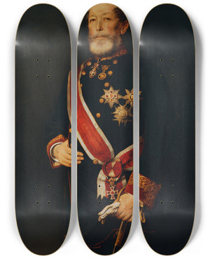 Triptych art skateboard deck of Viktor Stauffer Julius Graf Von Falkenhayn by Viktor Stauffer (1852-1934)