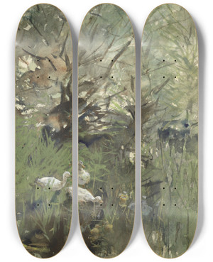 Triptych art skateboard deck of Willem Maris Eenden Onder Wilgen by Willem Maris (1844-1910)