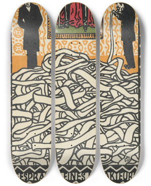 Triptych art skateboard deck of Moriz Jung Editors Conservation With A Statesman by Moriz Jung (1885-1915)