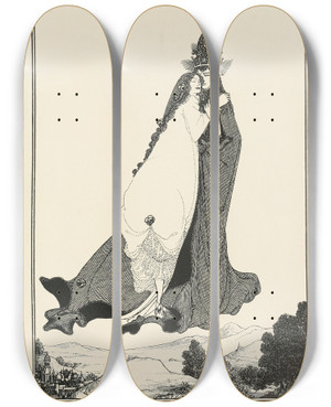 Triptych art skateboard deck of Aubrey Vincent Beardsley Under The Hill Pl04 by Aubrey Vincent Beardsley (1872-1898)