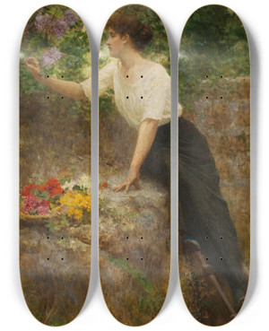 Triptych art skateboard deck of Vlaho Bukovac In May by Vlaho Bukovac (1855-1922)