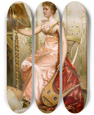 Triptych art skateboard deck of Frdric Soulacroix The Recital by Frederic Soulacroix (1858-1933)