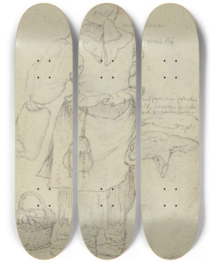 Triptych art skateboard deck of Roelant Savery Market Woman With A Basket Of Eggs by Roelant Savery (1576-1639)