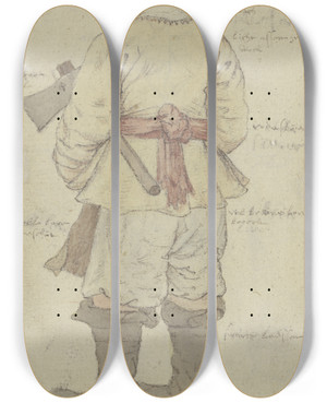 Triptych art skateboard deck of Roelant Savery Woodcutter Seen From The Rear by Roelant Savery (1576-1639)