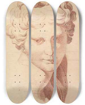 Triptych art skateboard deck of Johann Evangelist Kastner Idealized Female Head Copied After The Antique by Johann Evangelist Kastner (1776-1827)