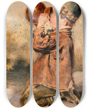 Triptych art skateboard deck of William Henry Hunt A Boy Drinking by William Henry Hunt (1790-1864)