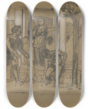 Triptych art skateboard deck of Hans Von Mares Idyll Ii by Hans Von Marees (1837-1887)