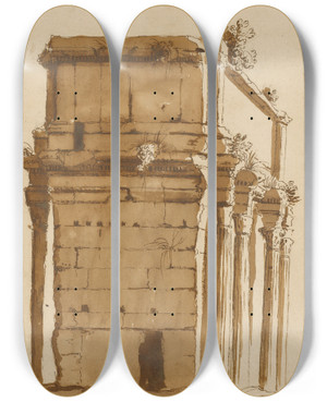 Triptych art skateboard deck of Cornelis Van Poelenburch The Arch Of Septimius Severus Rome by Cornelis Van Poelenburch (1594-1667)