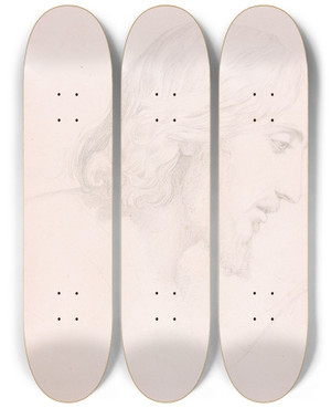 Triptych art skateboard deck of Victor Orsel Head Of A Model In Profile As Christ by Victor Orsel (1795-1850)