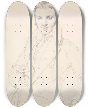 Triptych art skateboard deck of Jean Auguste Dominique Ingres Jeanjoseph Fournier by Jean Auguste Dominique Ingres (1780-1867)
